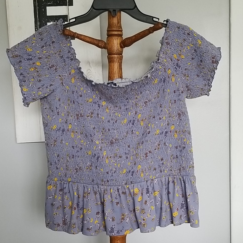 American Eagle Outfitters Lavender Floral Smocked Crop Top